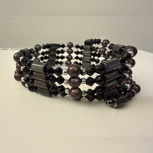 Black and Silver Magnetic Beaded Bracelet